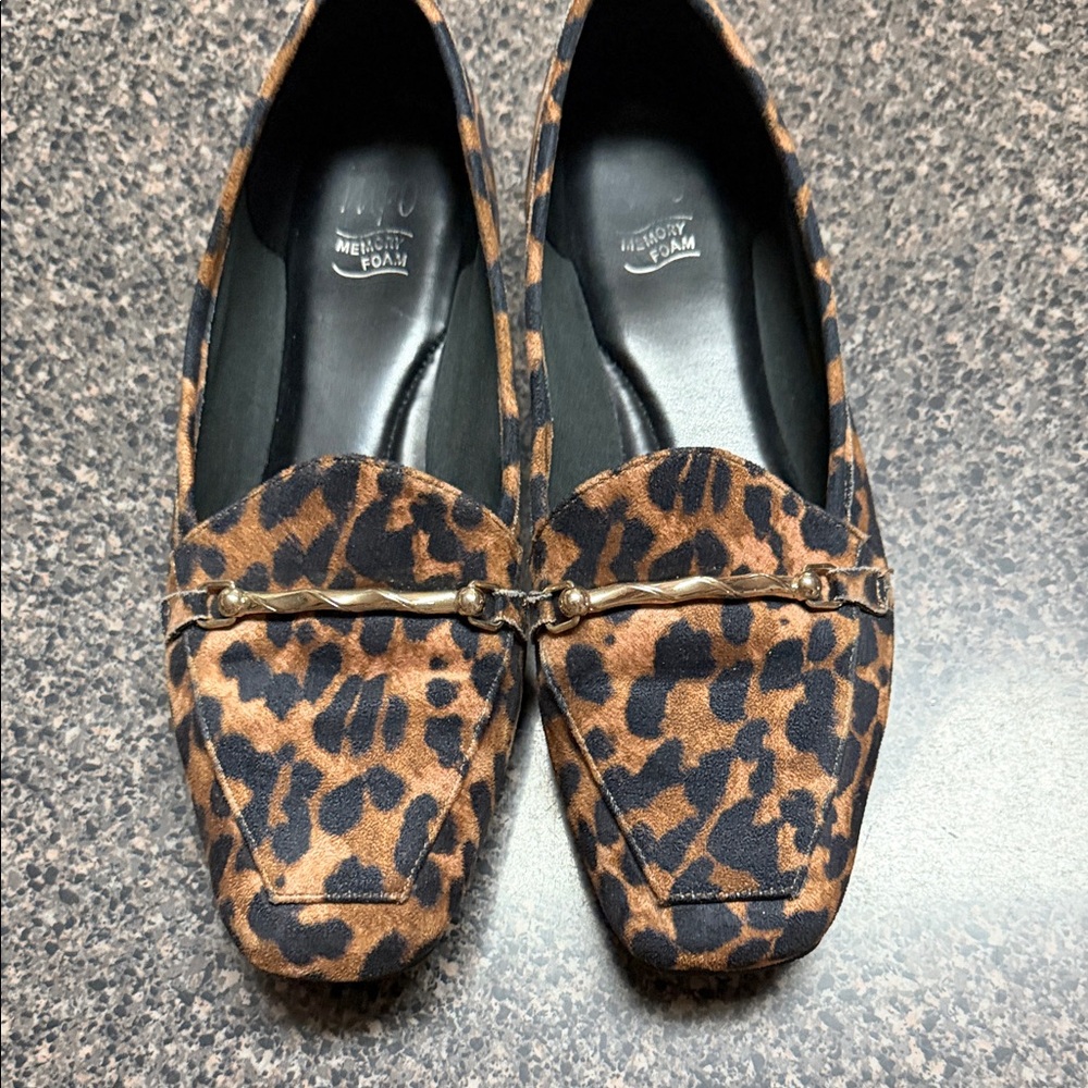 Impo Leopard Print Loafers in Brown and Black with Gold Accent